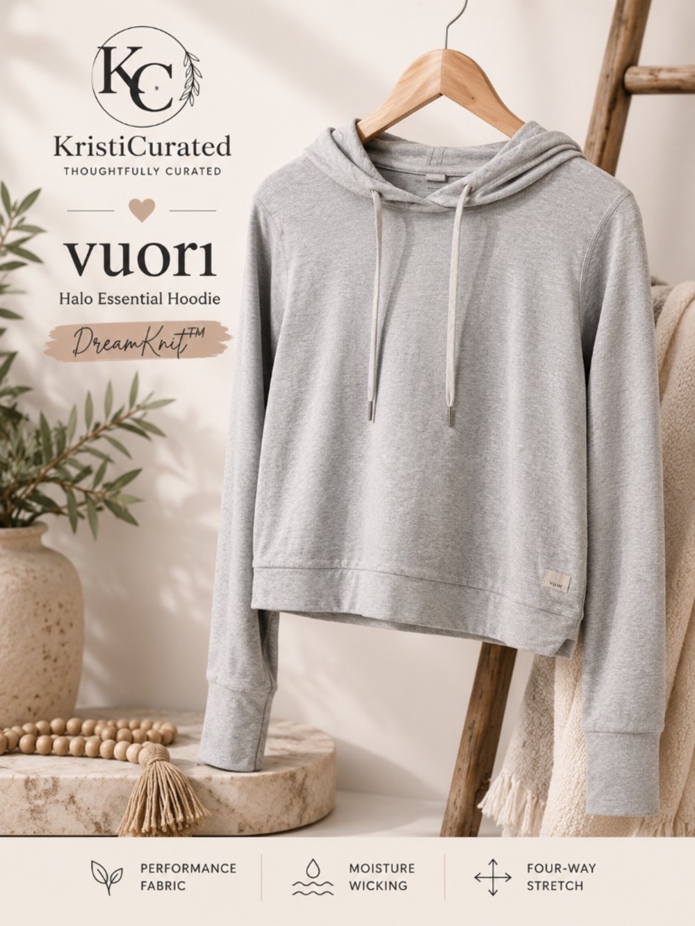 Vuori Women's Halo Essential Hoodie DreamKnit Heather Gray Medium